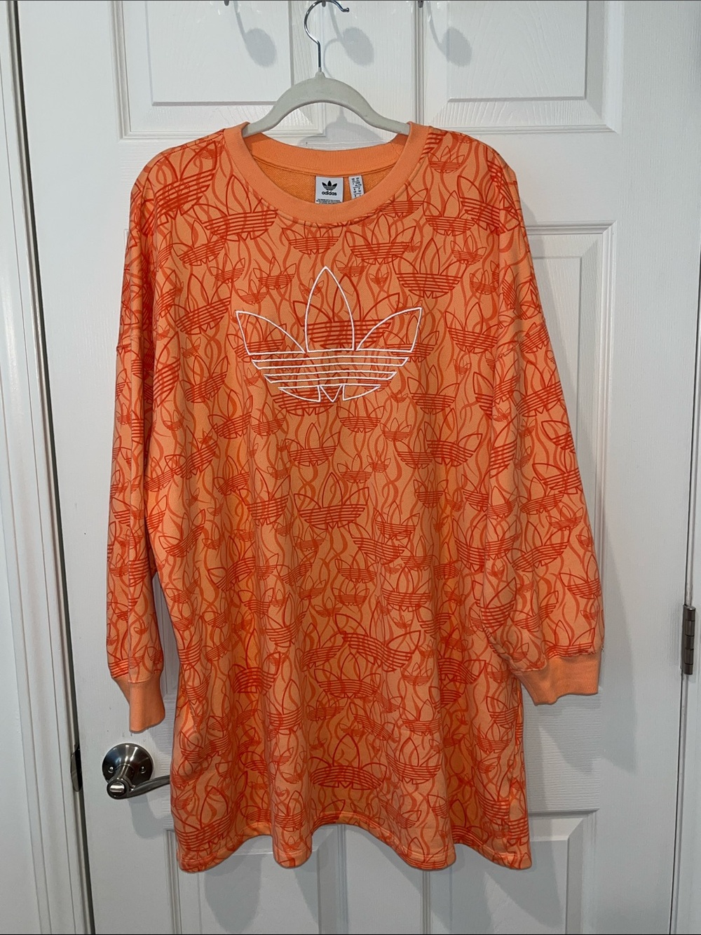 adidas Orange All-Over Trefoil Sweatshirt Dress